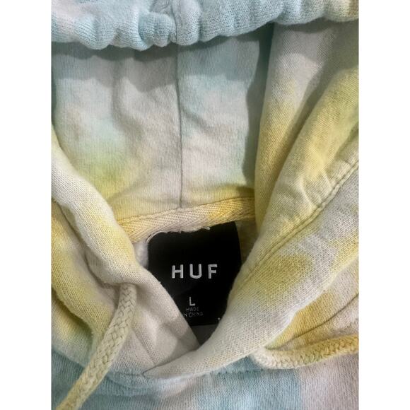 HUF Worldwide Hoodie Adult L Yellow / Blue / White Tie Dye Pullover Sweatshirt - Picture 4 of 6